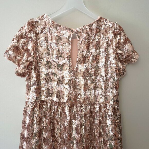 NWT Maeve by Anthropologie pink rose gold sequined midi dress S - Picture 10 of 10
